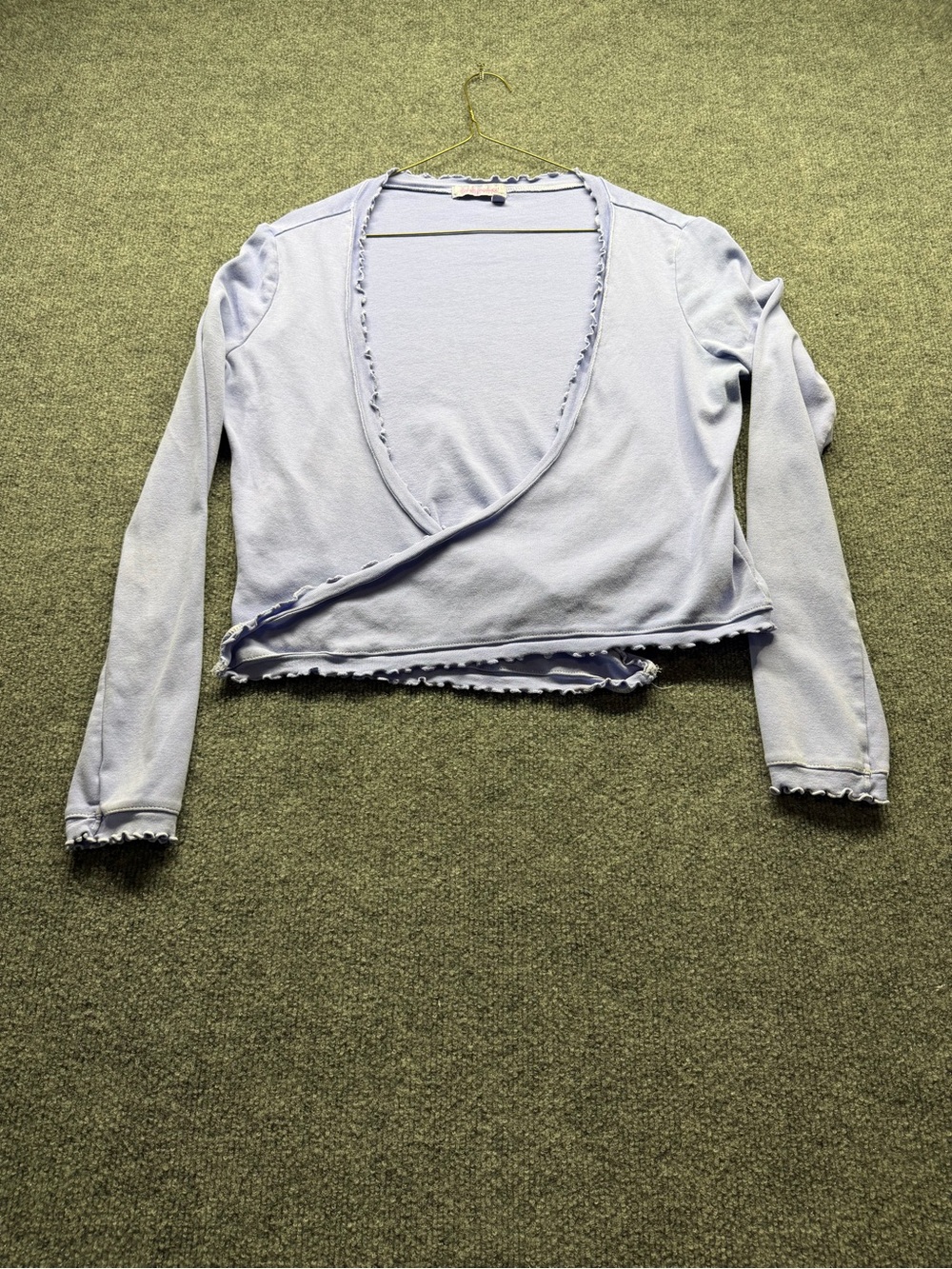 fresh produce Light Blue/lavendar Wrap Cardigan with Ruffle Edging